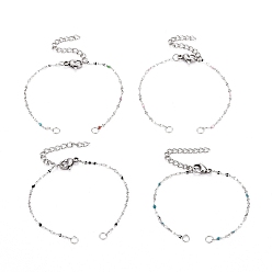 Stainless Steel Color Enamel Bracelet Makings, with Stainless Steel Dapped & Cable Chains, Lobster Claw Clasps & Twisted Chain Extension & Jump Rings, Stainless Steel Color, 5-1/2 inch(14.1cm), Hole: 2.5mm