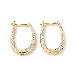 Real 18K Gold Plated Clear Cubic Zirconia Teardrop Hoop Earrings, Brass Jewelry for Women, Cadmium Free & Lead Free, Real 18K Gold Plated, 24x16x3mm, Pin: 1mm