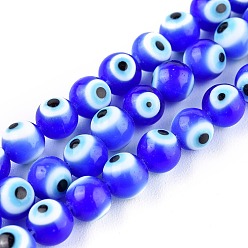 Azul Hechos a mano de cristal de murano mal ojo hebras de perlas redondas, azul, 6 mm, agujero: 1 mm, sobre 64 unidades / cadena, 14.57'' (37 cm)