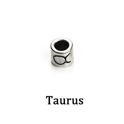 Taureau Argent antique plaqué alliage perles européennes, Perles avec un grand trou   , colonne aux douze constellations, taurus, 7.5x7.5mm, Trou: 4mm, 60 pcs /sachet 