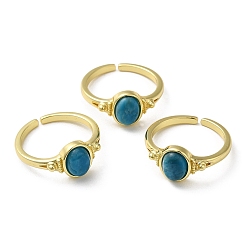 Apatite Natural Labradorite Oval Open Cuff Rings, Golden Brass Finger Ring, Cadmium Free & Lead Free, US Size 7(17.3mm)