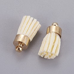 Beige Suede Cord Tassel Pendants, with Brass Findings, Golden, Beige, 16~19x7mm, Hole: 1mm