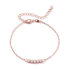 Real Rose Gold Plated Brass Micro Pave Clear Cubic Zirconia, Chain Bracelets, with Lobster Claw Clasp, Real Rose Gold Plated, 6-7/8 inchs(17.5cm)