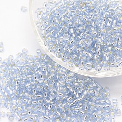 Alice Bleu 8/0 verre rond transparent perles de rocaille, Grade a, Argenté, bleu alice, 2.8~3.2mm, trou: 1.0 mm, environ 15000 pièces / livre