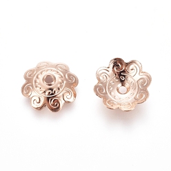 Rose Gold 304 Stainless Steel Bead Caps, Flower, Multi-Petal, Rose Gold, 11x3mm, Hole: 1.4mm