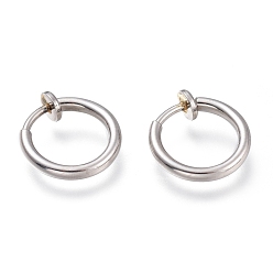 Stainless Steel Color 304 Stainless Steel Retractable Clip-on Hoop Earrings, For Non-pierced Ears, with Spring Findings, Stainless Steel Color, 14x1~2mm