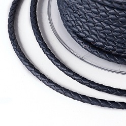 Полуночно-синий Оплетенный шнур из натуральной кожи, кожаный шнур ювелирных изделий, ювелирные изделия DIY делает материал, темно-синий, 3 мм, около 21.87 ярдов (20 м) / рулон