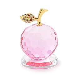 Pink Decoraciones de exhibición de cristal, con hoja de diamantes de imitación de color aleatorio de aleación de tono dorado, para decoraciones de escritorio, teñido y climatizada, manzana, rosa, 50x75 mm