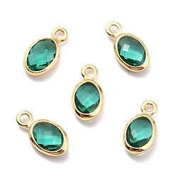 Teal Eco-Friendly Brass with Glass Pendants,  Long-Lasting Plated, Lead Free & Cadmium Free & Nickel Free, Oval, Real 18K Gold Plated, Teal, 9x4.5x2mm, Hole: 1.2mm