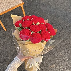 Rouge Ensemble de bouquets de roses au crochet pour débutants, Kit de démarrage en tricot pour décoration d'exposition de fleurs, avec instructions, cadeau de Saint Valentin fait main bricolage pour petite amie, rouge, 38x5 cm