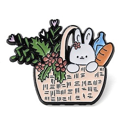 Flower Cartoon Camping Rabbit Enamel Pins, Black Zinc Alloy Badge for Women, Flower, 29x36x2mm