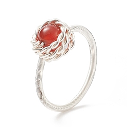 Carnelian Natural Carnelian Round Finger Ring, Silver Copper Wire Wrapped Jewelry for Women, US Size 8 1/2(18.5mm)
