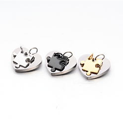 Mixed Color Valentine's Couple Jewelry Lovers 304 Stainless Steel Heart with Puzzle Jigsaw Split Pendants, Mixed Color, 17x17x3mm, Hole: 5mm, 24x28x3mm, Hole: 7.5mm