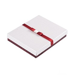 White Rectangle Jewelry Set Cardboard Boxes, with Sponge and Ribbon, White, 16x13x3cm