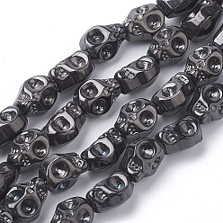 Gunmetal Plated Electroplate Glass Beads Strands, Skull, Gunmetal Plated, 10x8x6.5mm, Hole: 1mm, about 97~100pcs/strand, 39.3 inch