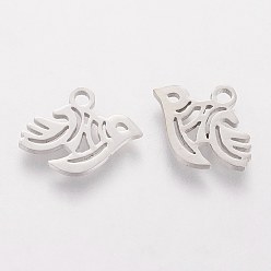 Stainless Steel Color 201 Stainless Steel Charms, Bird of Peace, Stainless Steel Color, 10x13x1.1mm, Hole: 1.5mm