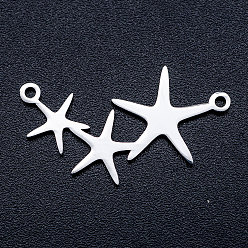 Stainless Steel Color 201 Stainless Steel Stamping Blank Links connectors, Star, Stainless Steel Color, 14.5x26.5x1mm, Hole: 1.2mm