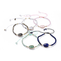 Pierre Mélangete Bracelets de perle tressés de pierres précieuses naturelles réglables, avec les accessoires en laiton, facette, 2-1/8 pouce (5.4 cm)