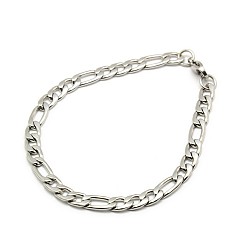 Stainless Steel Color Trendy Women's 304 Stainless Steel Figaro Chain Bracelets, with Lobster Claw Clasps, Stainless Steel Color, 8-1/4 inch(210mm), 6mm