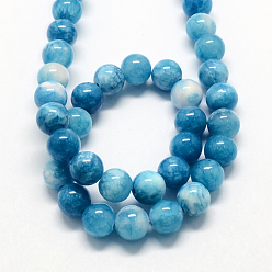 Bleu Dodger Jade blanc brins de pierres précieuses perles teints naturels, ronde, Dodger bleu, 6mm, Trou: 1mm, Environ 66 pcs/chapelet, 15.7 pouce