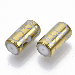 Gold Electroplate Glass Beads, Column with Circle Dot Pattern, Gold, 20x10mm, Hole: 1.2mm, about 50pcs/bag
