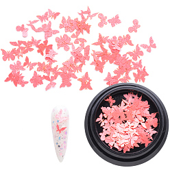 Light Coral Paper Cabochons, Nail Art Decorations, Lifelike Butterfly, Light Coral, 3~5x4~7x0.1mm, about 100pcs/box