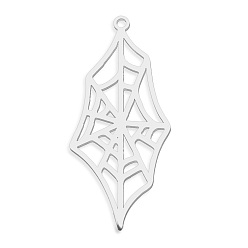 Stainless Steel Color 201 Stainless Steel Pendants, Laser Cut, Spider Web, Stainless Steel Color, 38x18x1mm, Hole: 1.5mm