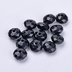 Negro Abalorios de acrílico transparentes, facetados, Rondana plana, negro, 22x15 mm, Agujero: 3 mm, sobre 135 unidades / 500 g