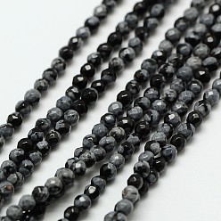 Snowflake Obsidian Natural Snowflake Obsidian Bead Strands, Faceted Round, 2mm, Hole: 0.8mm, about 190pcs/strand, 16 inch