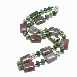 Indian Agate Natural Indian Agate Beaded Necklaces, with Alloy Lobster Clasps, Rectangle, 18.1 inch~18.5  inch(46~47cm), Rectangle: 18~18.5x13mm