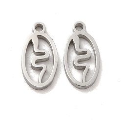 Stainless Steel Color 304 Stainless Steel Charms, Laser Cut, Oval with Snake, Stainless Steel Color, 13x7x1.5mm, Hole: 1.4mm