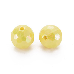 Yellow Opaque Acrylic Beads, Faceted, Dyed, AB Color, Round, Yellow, 12x11.5mm, Hole: 1.8mm, about 560pcs/500g