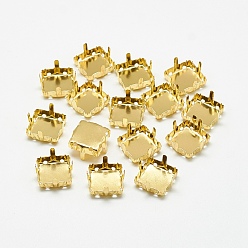Golden 201 Stainless Steel Sew on Prong Settings, Claw Settings for Pointed Back Rhinestone, Square, Golden, Tray: 11x11mm, 12x12x7mm, Hole: 1mm