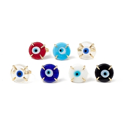 Mixed Color Lampwork Evil Eye Open Cuff Ring, Golden Brass Lucky Jewelry for Women, Lead Free & Cadmium Free, Mixed Color, Inner Diameter: 16mm