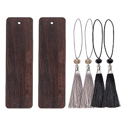 Mixed Color DIY Wood Bookmarks, with Random Color Tassel Pendant Decoration and Polyester Tassel Big Pendant Decorations, Mixed Color, 190mm