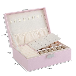 Perlas de Color Rosa Cajas de almacenamiento de joyas de imitación de cuero, para los pendientes, Anillos, , Rectángulo, rosa perla, 17x23x9 cm
