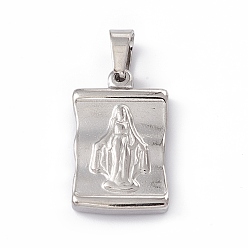 Stainless Steel Color 304 Stainless Steel Pendants, Rectangle with Queen and Cross, Stainless Steel Color, 24x15x4mm, Hole: 6x5mm