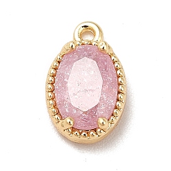 Pink Encantos de vidrio, con hallazgos de latón chapado en oro real 18 k, oval con facetas, rosa, 10x6x3 mm, agujero: 0.9 mm