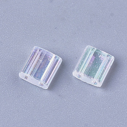 Clear AB 2-Hole Transparent Glass Seed Beads, AB Colours, Rectangle, Clear AB, 5x4.5~5.5x2~2.5mm, Hole: 0.5~0.8mm