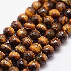 Tiger Eye Natural Tiger Eye Beads Strands, Grade AB, 128 Faceted, Round, 8mm, Hole: 1.2mm, 48pcs/strand, 15.7 inch