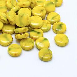 Jaune Perles acryliques , peint à la bombe, plat rond, jaune, 9x3.5mm, trou: 1 mm, environ 2500 pcs / 500 g