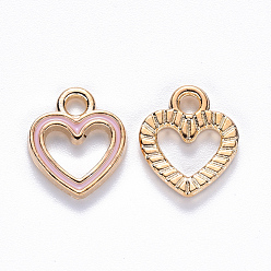 Pink Alloy Enamel Charms, Heart, Light Gold, Pink, 12x10.5x2mm, Hole: 2mm