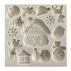 Blanco Antiguo Moldes de silicona de grado alimenticio, moldes de fondant, para decoración de pasteles diy, chocolate, caramelo, fabricación de joyas de resina uv y resina epoxi, tema de la Navidad, blanco antiguo, 98x98 mm
