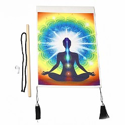 Colorful Chakra Cloth Wall Hanging Tapestry, Trippy Yoga Meditation Tapestry, Vertical Tapestry, for Home Decoration, Rectangle, Colorful, 653~665x345~349x1mm