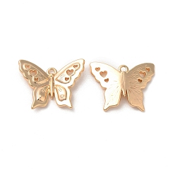 Chapado en Oro Real 18K Colgantes de latón, Charm de mariposa con motivo de corazón, real 18 k chapado en oro, 15x19x3 mm, agujero: 1.2 mm