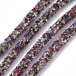 Silver PVC Tubular Synthetic Rubber Cord, Hollow Pipe, with Back Silver Plated Resin Rhinestone, Colorful, 7mm, Hole: 1.6mm, about 54.68 yards(50m)/bundle
