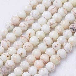 Old Lace Natural Magnesite Bead Strands, Dyed, Round, Old Lace, 3mm, Hole: 0.6mm, about 118pcs/strand, 15.7 inch