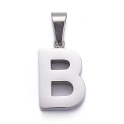 Letter B 304 colgantes de letras de acero inoxidable, pulido manual, alfabeto, color acero inoxidable, letter.b, 18.5x11.5x3.5 mm, agujero: 7x3.5 mm