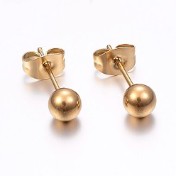Golden 304 Stainless Steel Stud Earrings, Hypoallergenic Earrings, Round, Golden, 14x3mm, Pin: 0.8mm, 12pairs/card