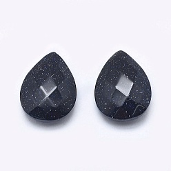 Blue Goldstone Synthetic Blue Goldstone Cabochons, Faceted, teardrop, 17~18x12.5x4.5~6mm